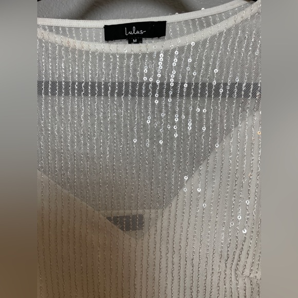 Lulu’s Marvelous Energy White Sequin Mesh Long Sleeve Mini Dress - Picture 11 of 13